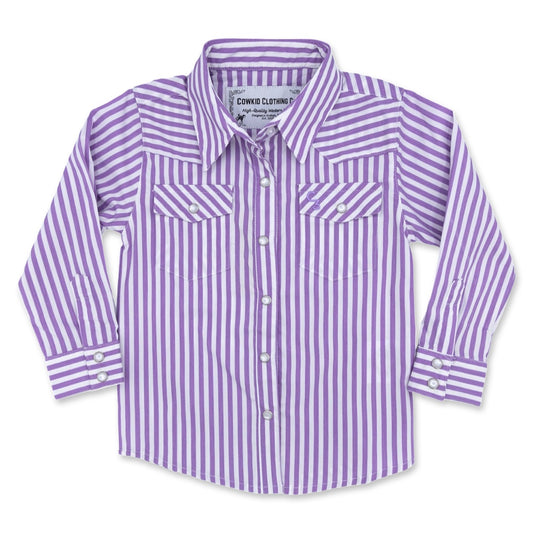 Purple & White Stripe Long Sleeve Pearl Snap