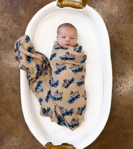 Little Blue Truck Bamboo Muslin Swaddle