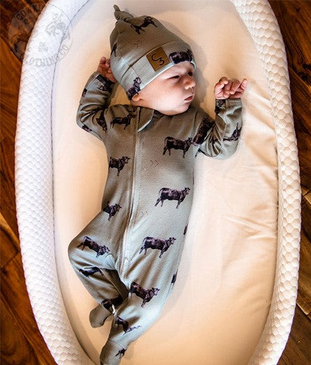 Olive Angus Folding Feet Jammies