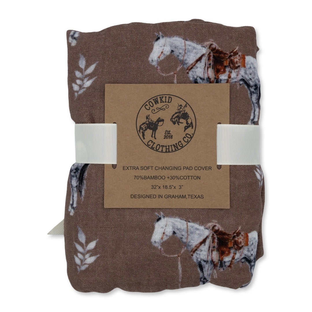 Almond Ranch Horse Bamboo Muslin Changing Pad Cover