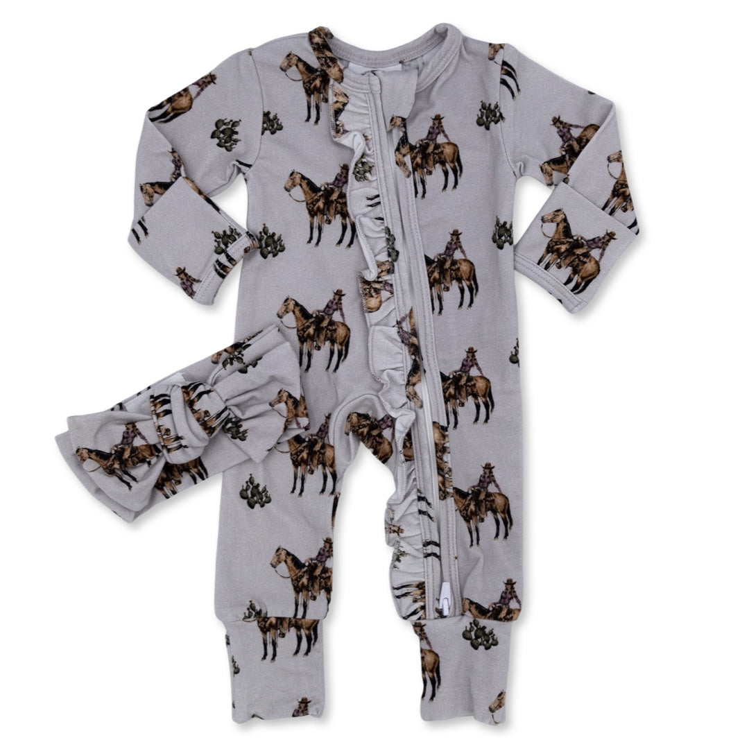 Cowgirls Cactus Ruffled Folding Feet Jammies Cowkid Clothing