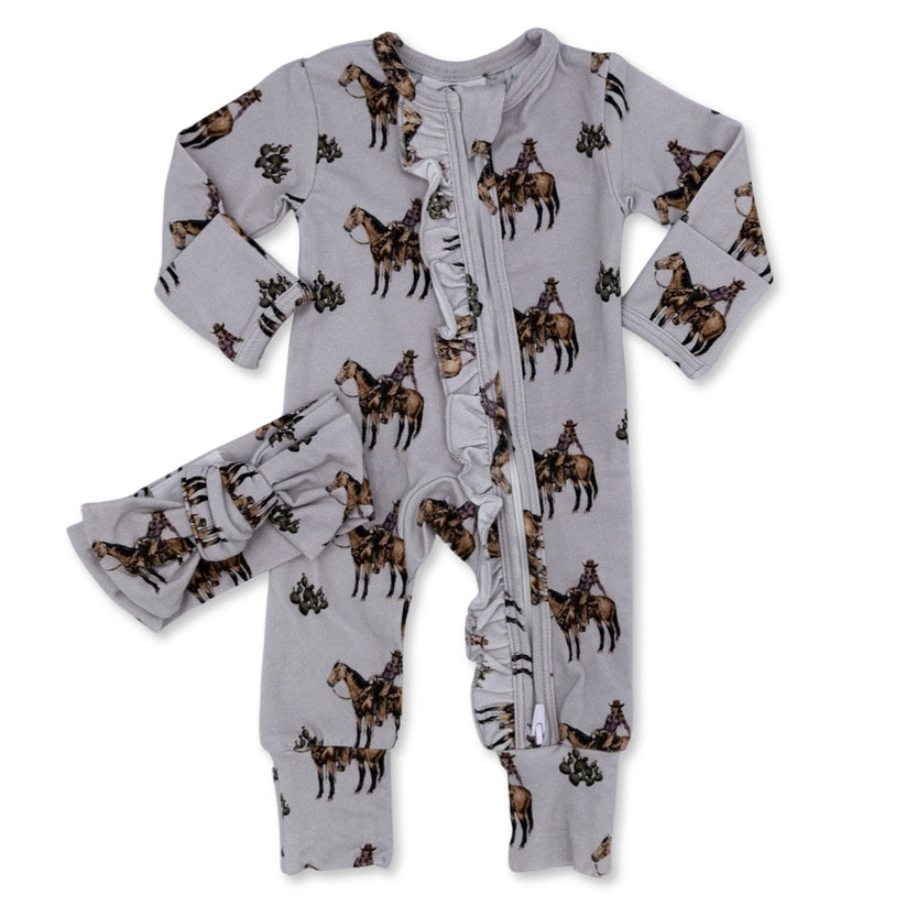 Cowgirls & Cactus -Ruffled- Folding Feet Jammies – Cowkid Clothing Company