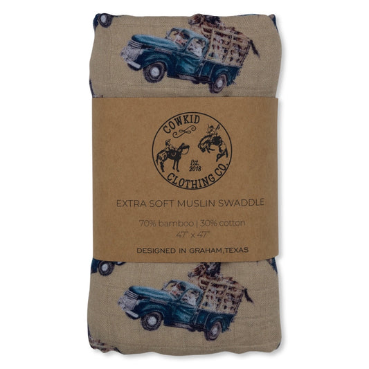 Little Blue Truck Bamboo Muslin Swaddle