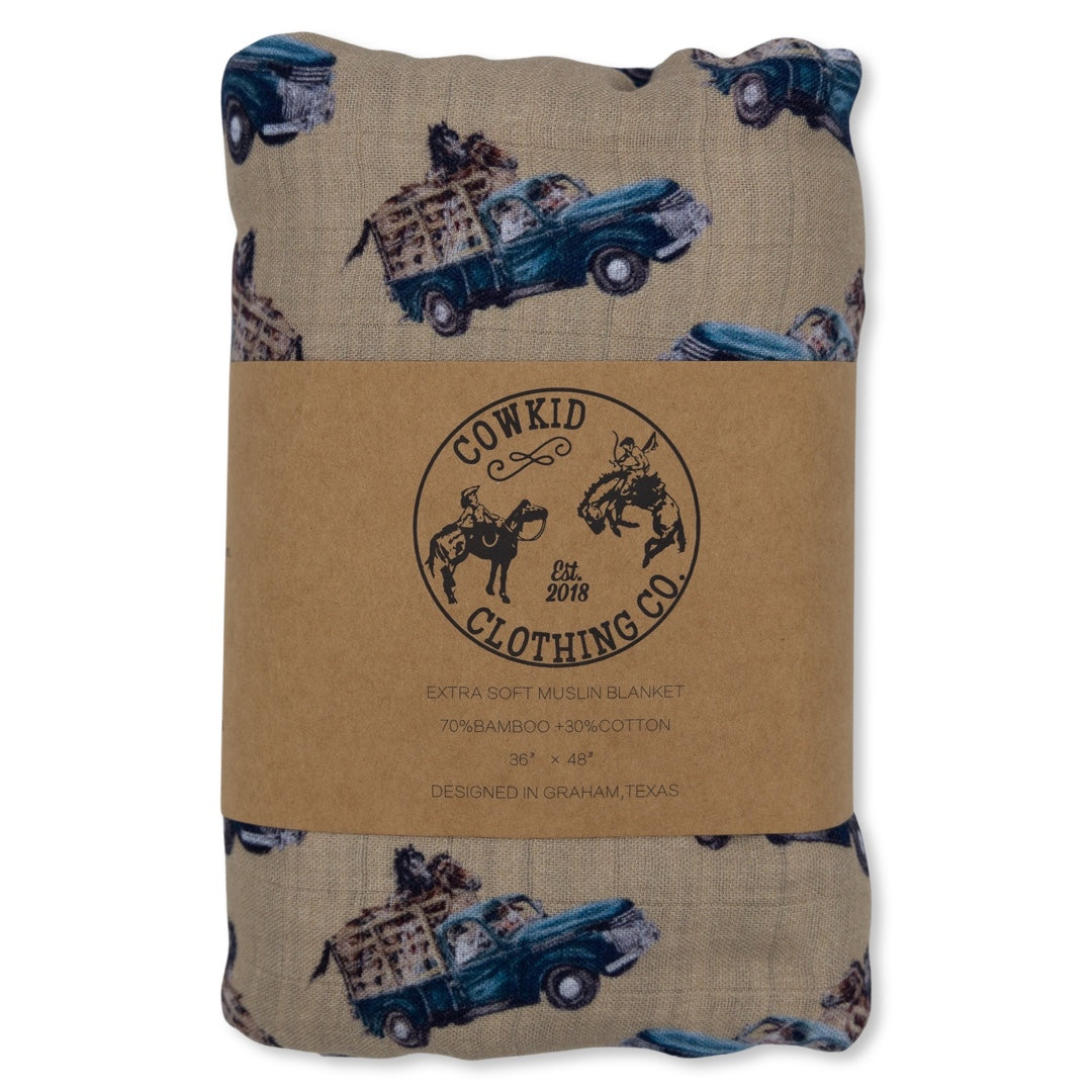 Little Blue Truck Bamboo Muslin Blanket