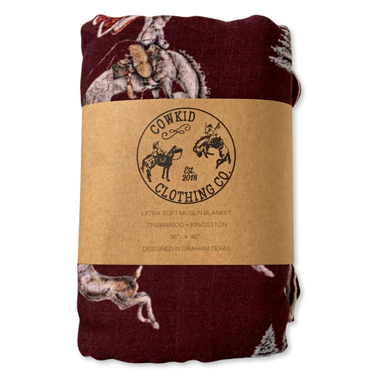 Traditional Red Cowboy Christmas Bamboo Muslin Blanket