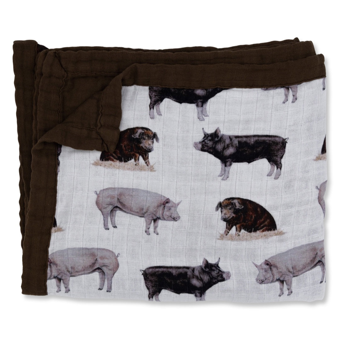 Pig Bamboo Muslin Blanket