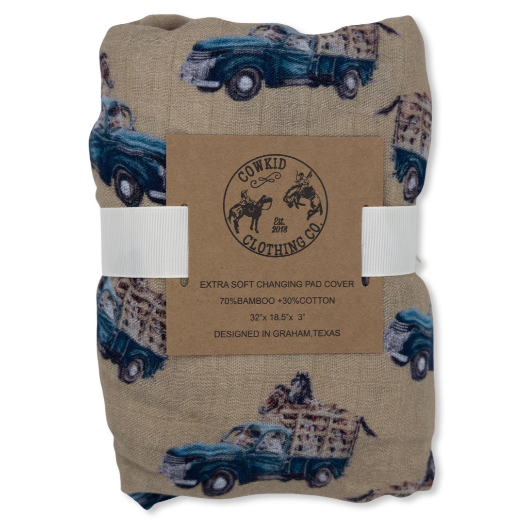 Little Blue Truck Bamboo Muslin Changing Pad Cover