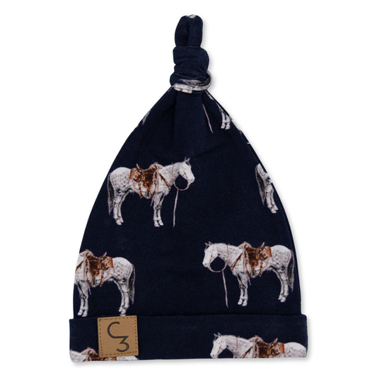 Navy Ranch Horse Newborn Baby Hat