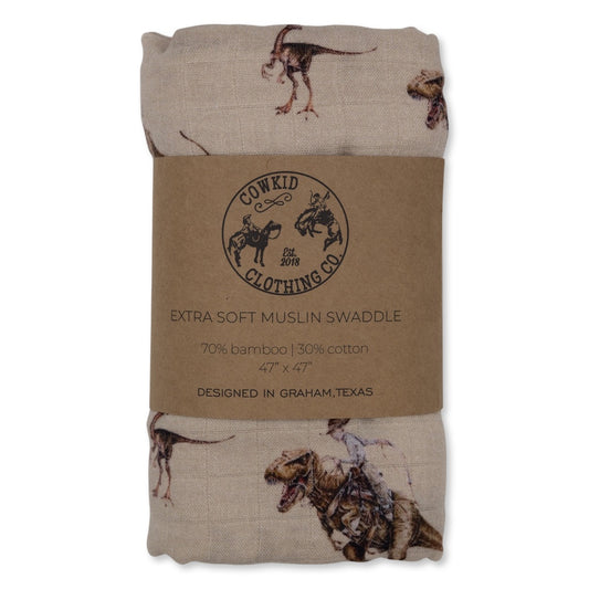 Cowboy Dino Bamboo Muslin Swaddle